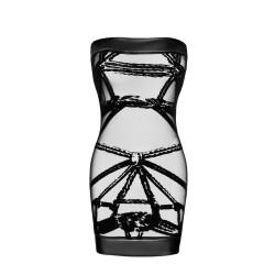 Mini robe floquée à épaules nues Bondesque F359 - Noir Handmade