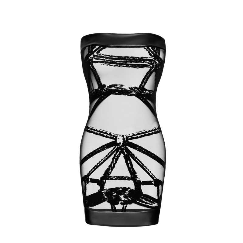 Mini robe floquée à épaules nues Bondesque F359 - Noir Handmade