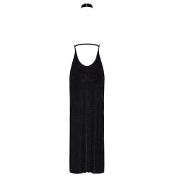 Robe longue en maille pailletée Onyx F372 - Noir Handmade