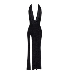 Robe longue fendue Onyx F373 - Noir Handmade