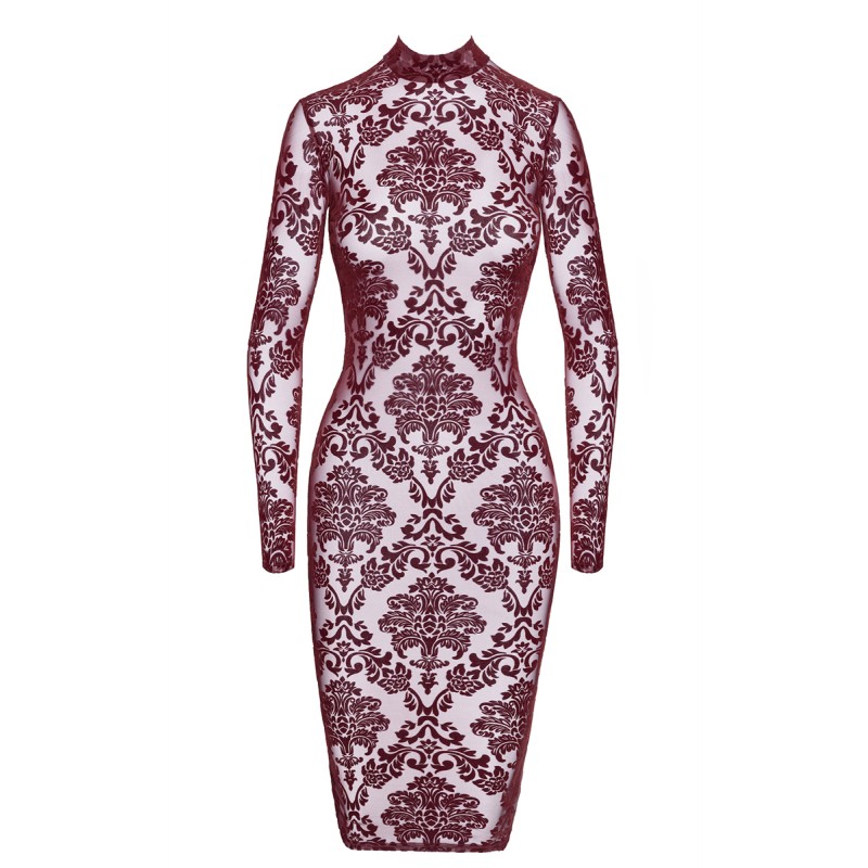 Robe fourreau en tulle floqué Kink Royal F384 - Noir Handmade