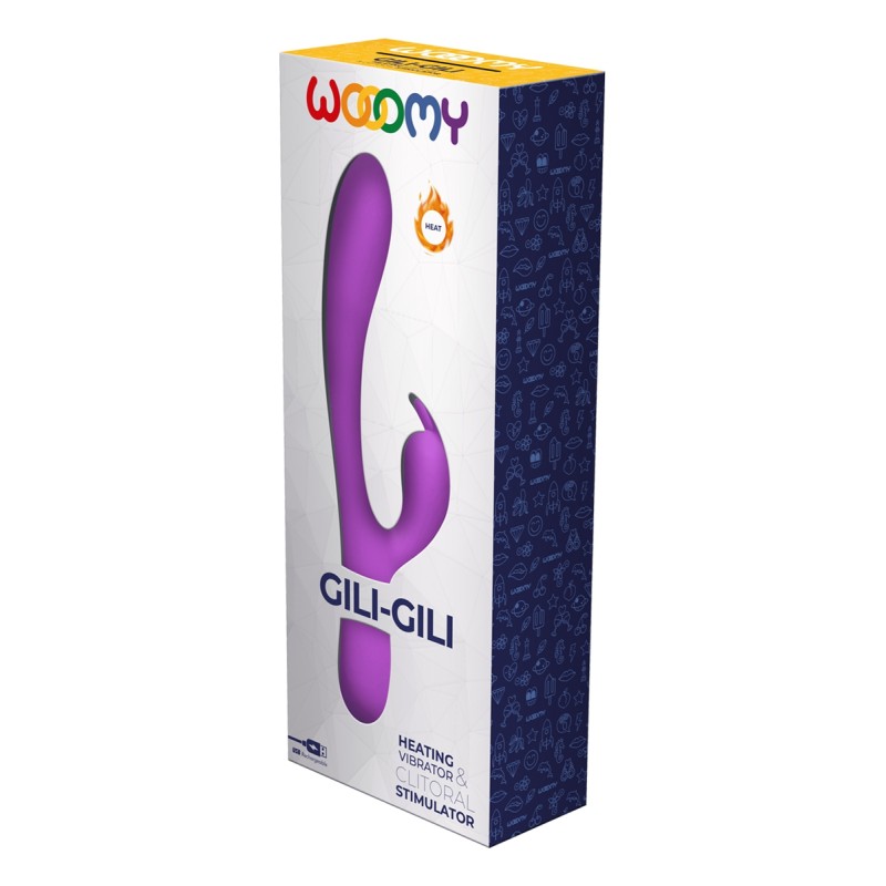 Vibro Rabbit chauffant Gili-Gili Wooomy - Double stimulation clitoris et vagin, 16 modes, fonction chauffante