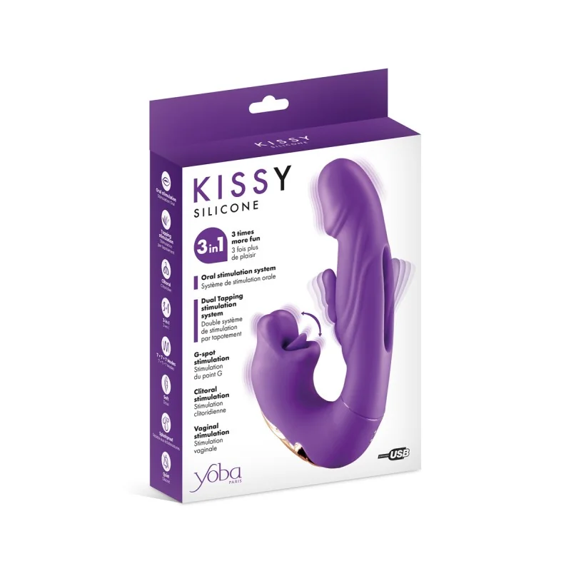 Vibromasseur rabbit 3-en-1 Kissy violet Yoba - stimulation multizone