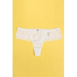 String dentelle dos lacé Blanc - Litolu Lingerie
