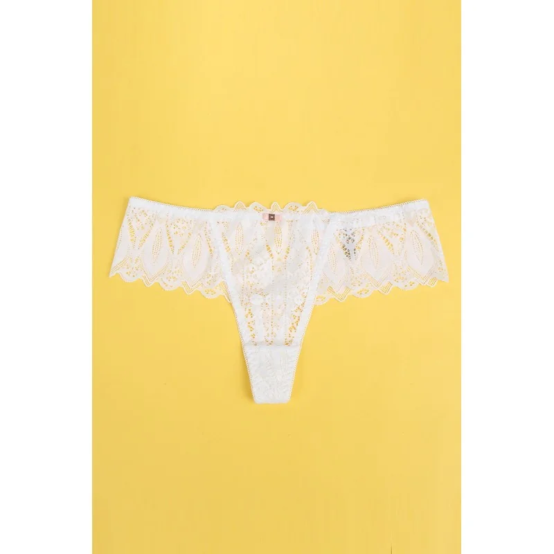String dentelle dos lacé Blanc - Litolu Lingerie