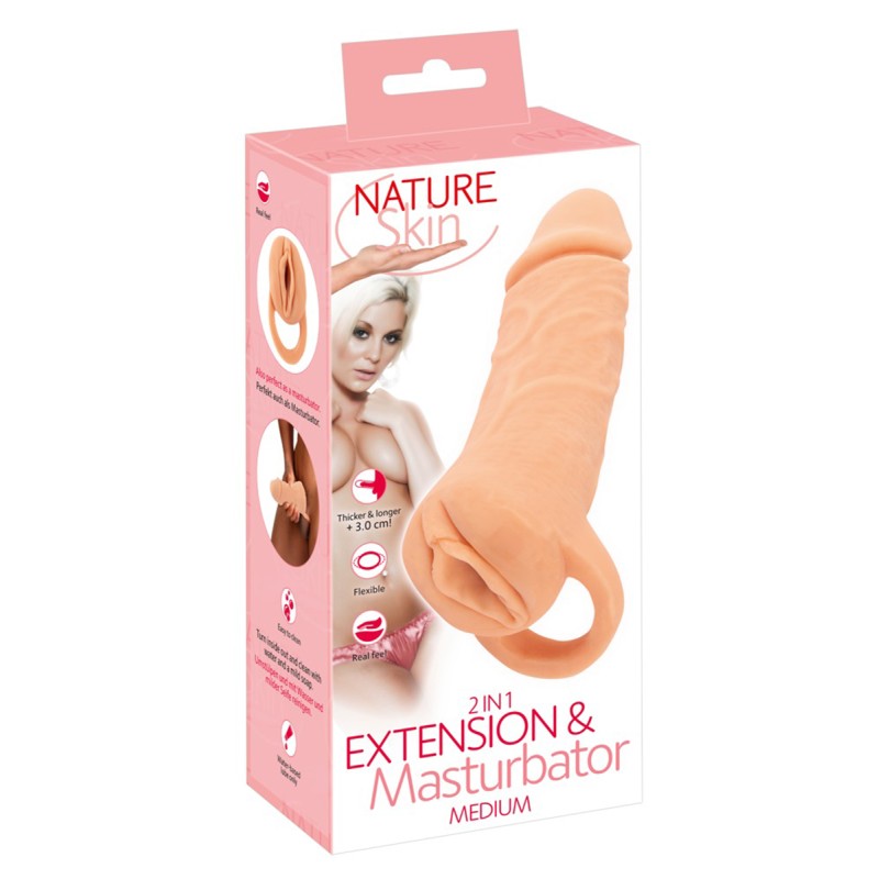 Masturbateur et extension de pénis 18,5 cm - Nature Skin