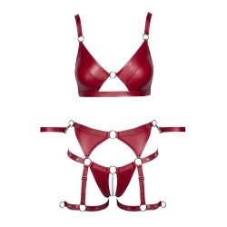 Set soutien-gorge et slip à jarretelles ouvert rouge - Cottelli BONDAGE 