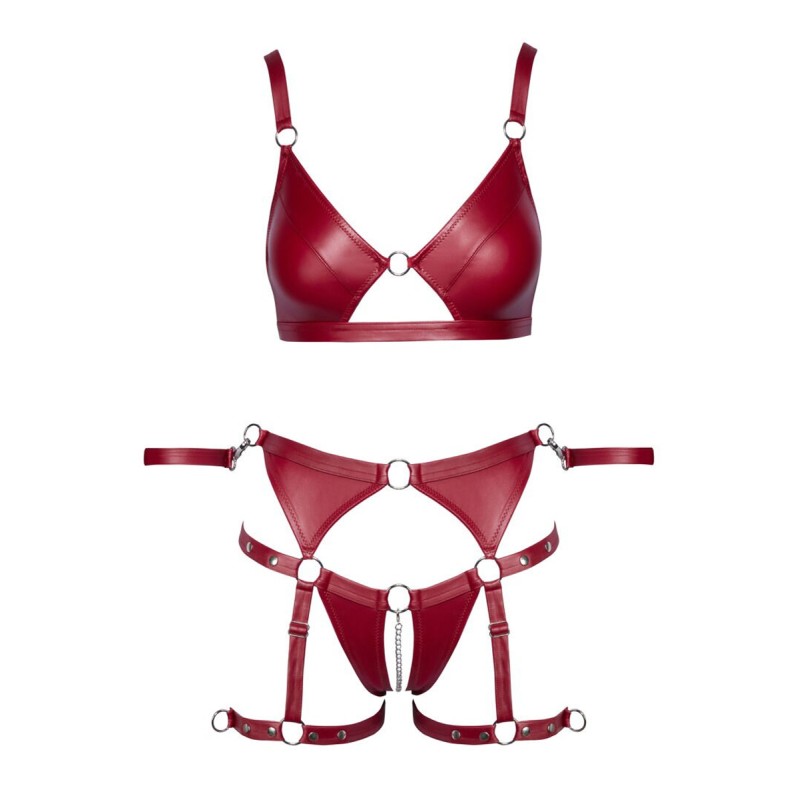 Set soutien-gorge et slip à jarretelles ouvert rouge - Cottelli BONDAGE 