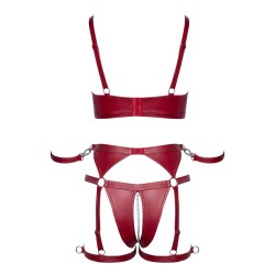 Set soutien-gorge et slip à jarretelles ouvert rouge - Cottelli BONDAGE 