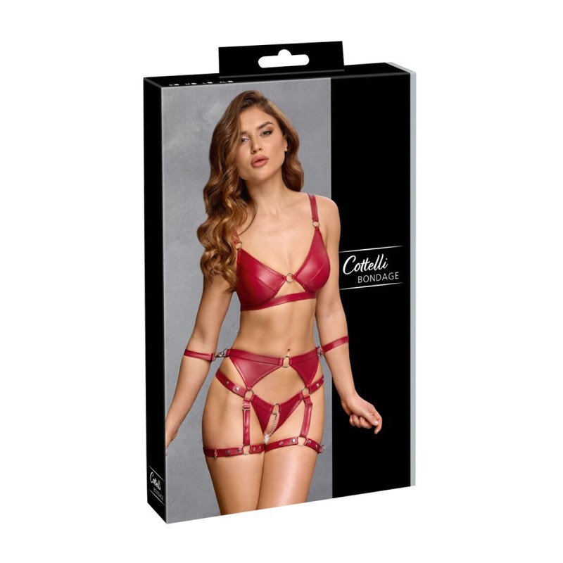 Set soutien-gorge et slip à jarretelles ouvert rouge - Cottelli BONDAGE 