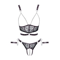 Ensemble ouvert 3 pièces noires - Cotelli Bondage 