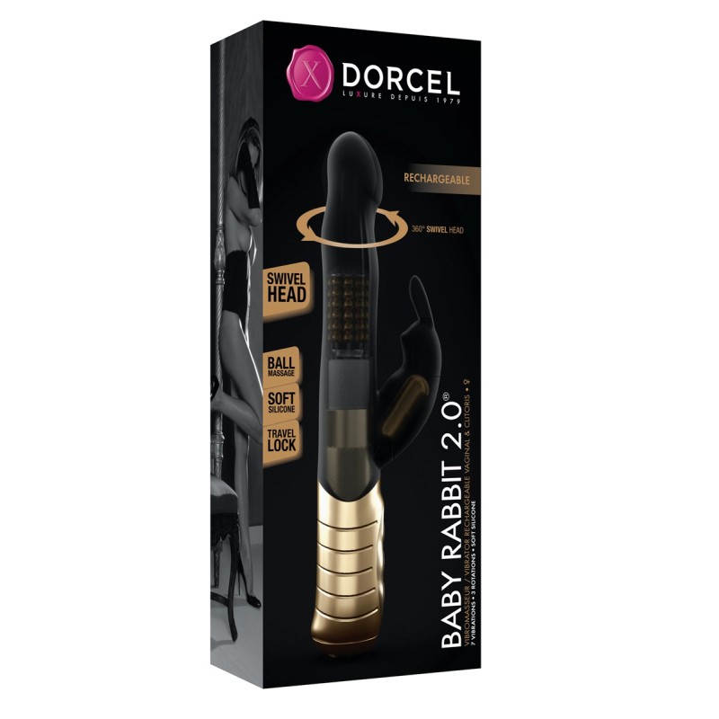 Vibromasseur Rabbit rechargeable Baby Rabbit 2.0 noir et doré - Dorcel