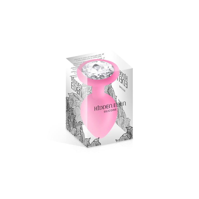 Plug anal bijou rose Hidden Eden - Strass transparent, silicone doux 9,3 cm
