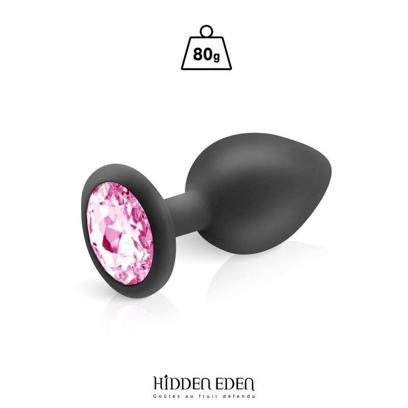 Plug anal bijou Hidden Eden - Strass rose, silicone noir 9,3 cm