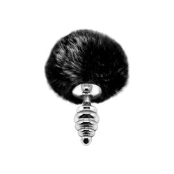 Plug anal métal Fluffy Twist S noir avec pompon - Alive, sextoy intime design