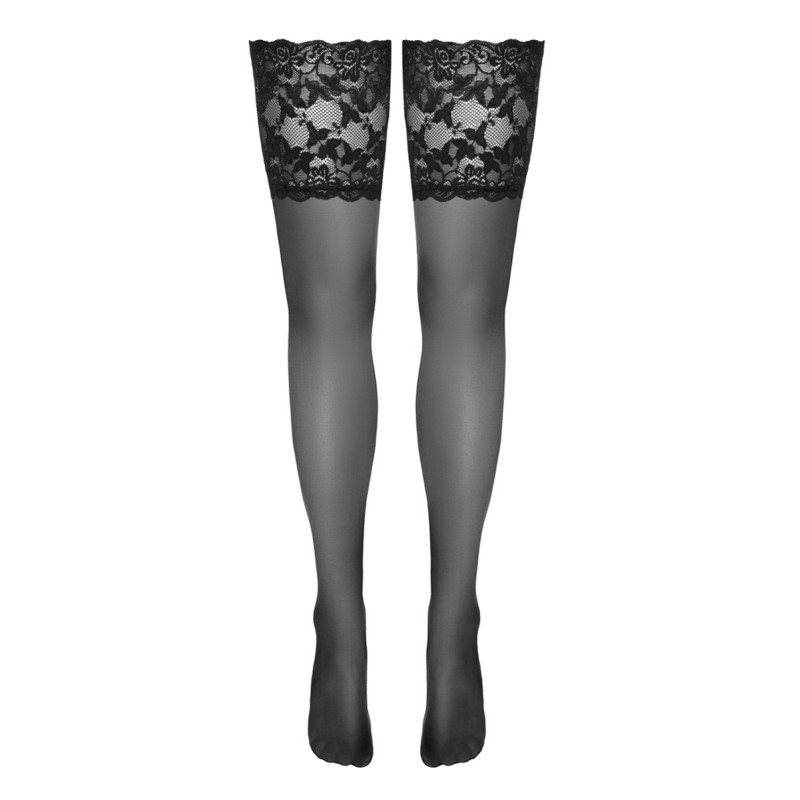 Bas autofixants large jarretière dentelle noir - Cotelli Legwear