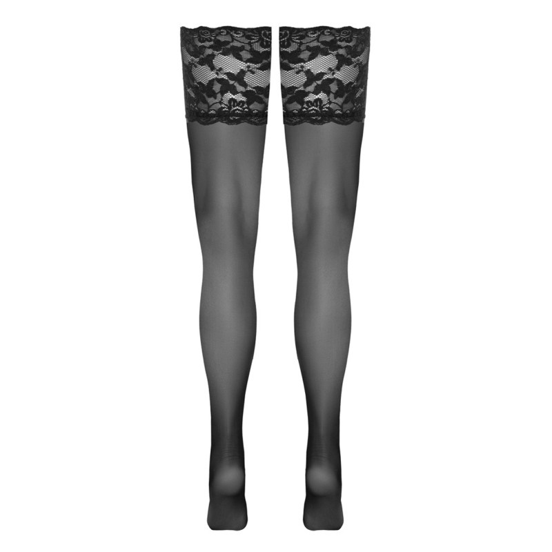 Bas autofixants large jarretière dentelle noir - Cotelli Legwear