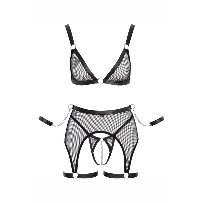 Ensemble Fetish noir en dentelle - Cotelli Bondage