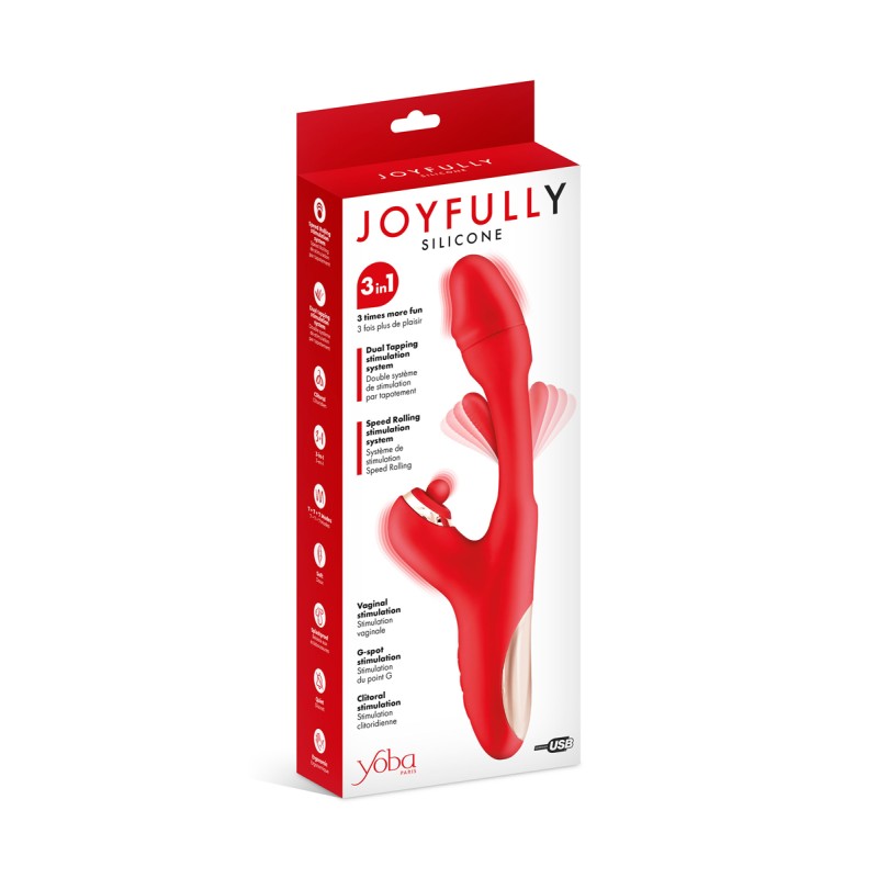 Vibromasseur rabbit 3-en-1 Joyfully rouge - Yoba